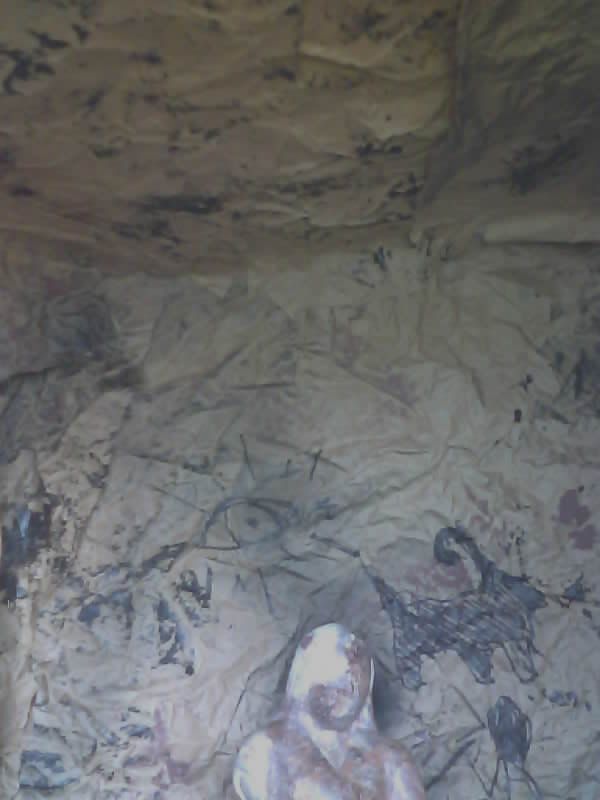 Saved camera frame: animals and marks painted across a cave chamber wall.